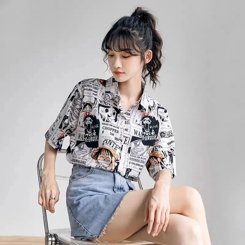 

Y2KtrendShort-Sleeved Japanese Anime Printed Loose 100 Wear Women'S Shirt Thin Fem