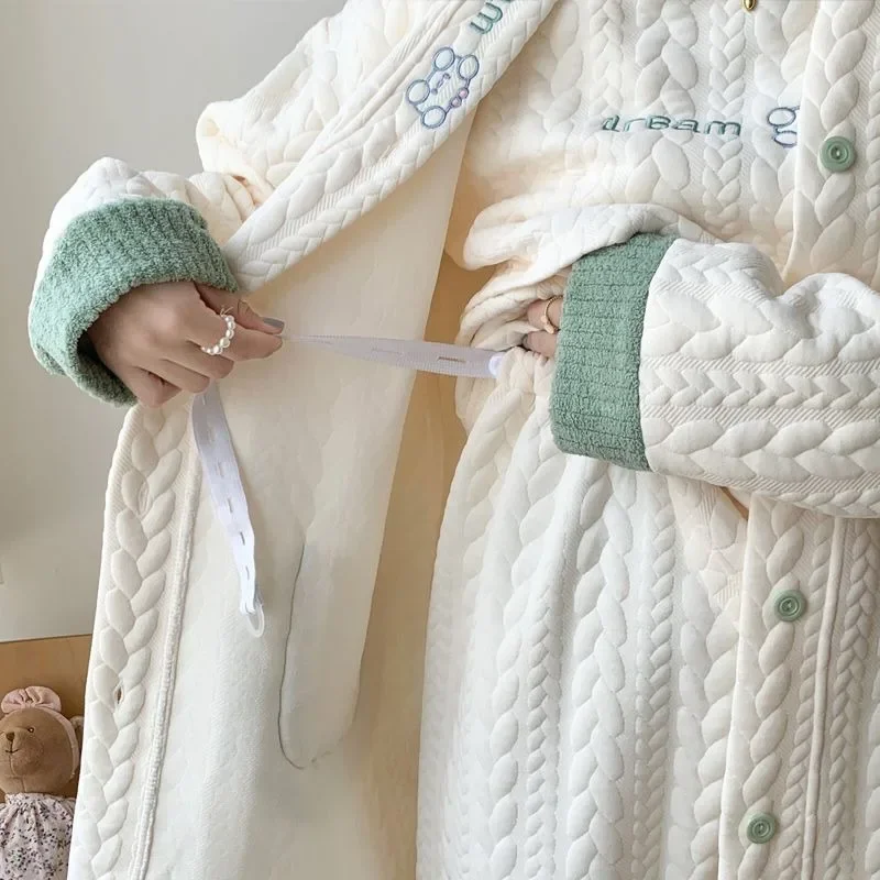 2024 New Three-piece Suit Air Cotton Autumn Winter Can Adjust Pregnant Women Pajamas Long-sleeved Breathable Nursing Clothes