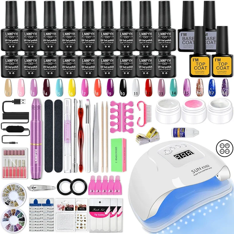 Professional Nail Set UV Nail Lamp With Nail Gel Polish Kit And Electric Nail drill Full Manicure Tools Sets For Salon and Home 2
