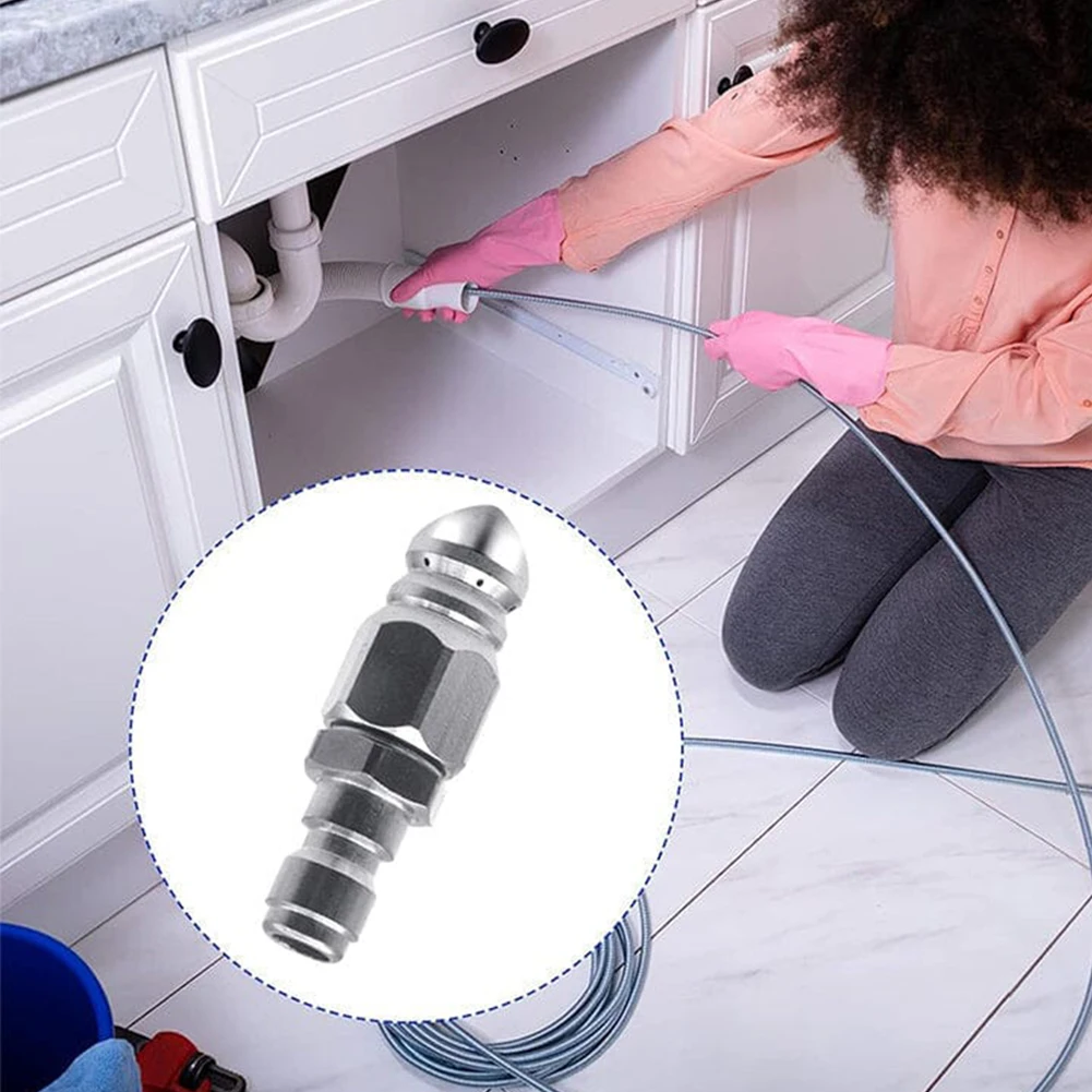 Sewer Jetter Nozzle Pressure Drain Jetter Hose Nozzle Stainless Steel Sewer Cleaning Nozzle Multifunction for Household Cleaning