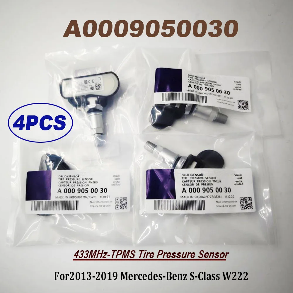 

4 шт., датчик давления в шинах A0009050030 670002790 0009050030 TPMS 433 МГц для Mercedes-Benzz S-Class W222 2013-2019