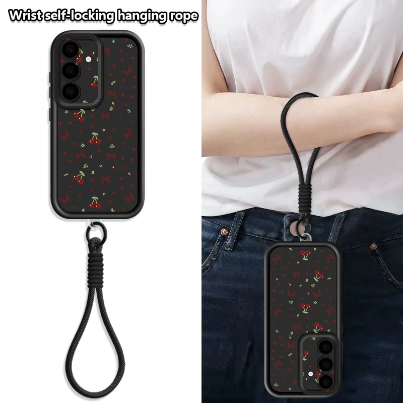 Little Cherry Pattern Lanyard Phone Case with Soft Strap Cover