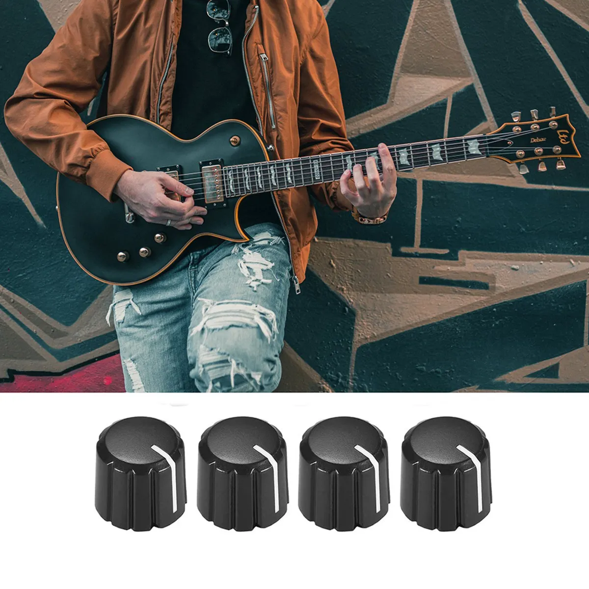 2 Manopole Per Potenziometro In Bakelite – 22,5x19 Mm, Foro 6 Mm, Con Viti Di Fissaggio, Per Chitarra, Basso E Audio