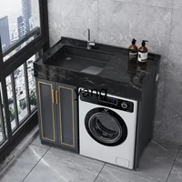 เคาน์เตอร์หินอ่อน LMM สำหรับอพาร์ทเมนต์ขนาดเล็ก ตู้ซักผ้าแบบรวม เครื่องซักผ้าแบบติดตั้งบนเคาน์เตอร์ อ่างล้างหน้าแบบรวม 2