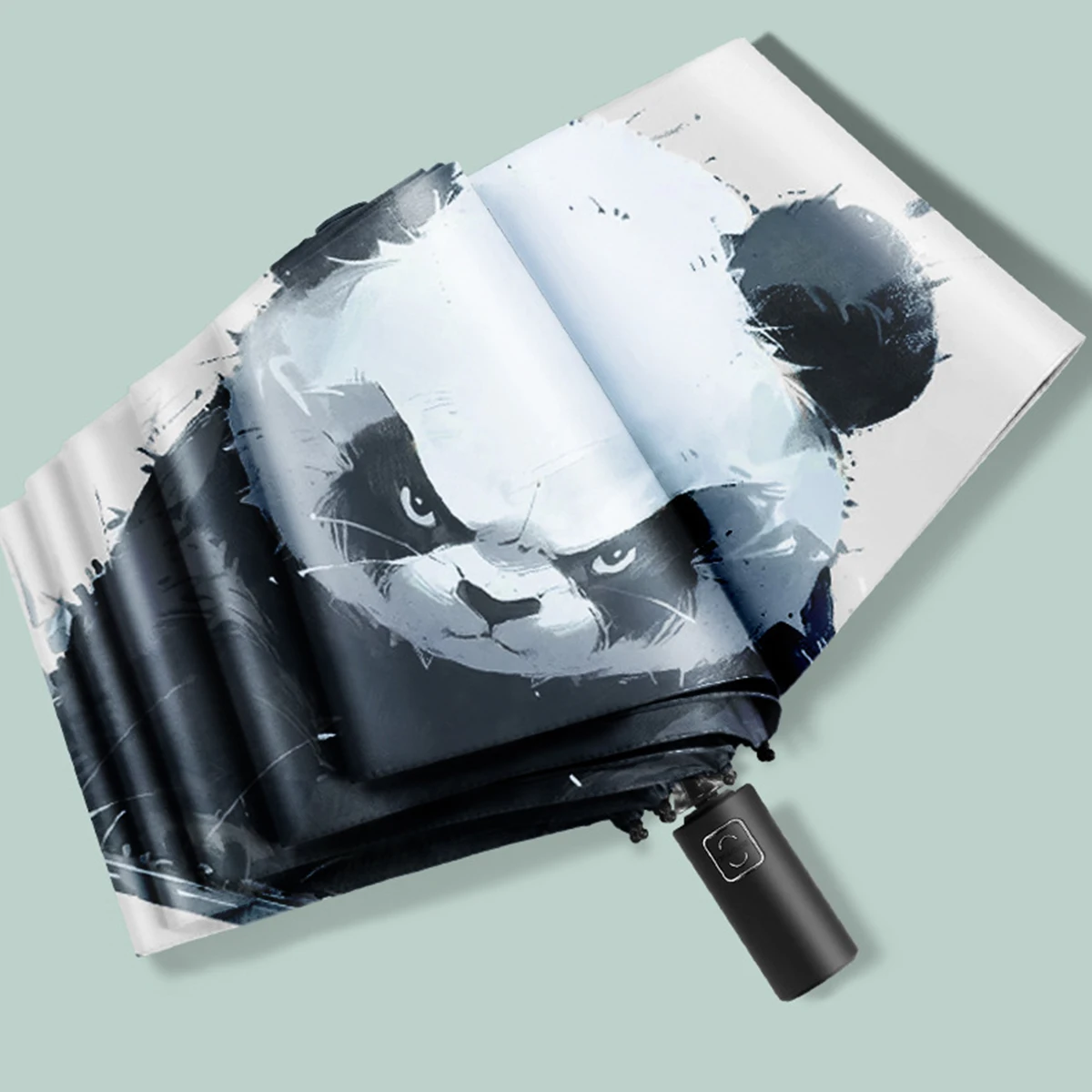 Automatic Umbrella National Wind Bear PANDA Sun Protection UV Protection Black Glue Folding Sun Umbrella