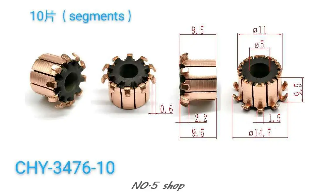 

20Pcs 11x5x9.5(9.5)x10P Copper Bars Electric Motor Commutator