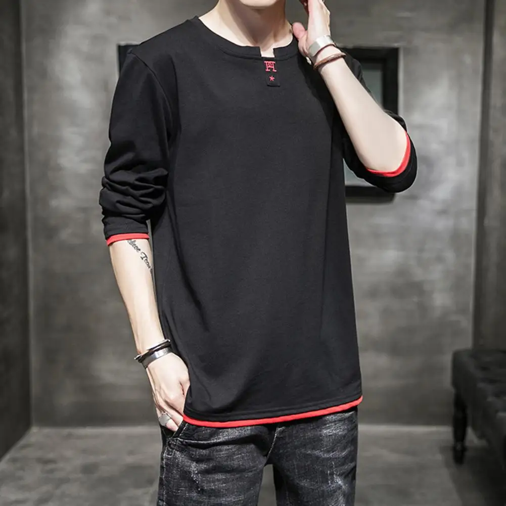 

Футболка с длинным рукавом для мужчин, однотонные весенние повседневные мужские футболки, высококачественные мужские топы, классическая одежда, мужские футболки