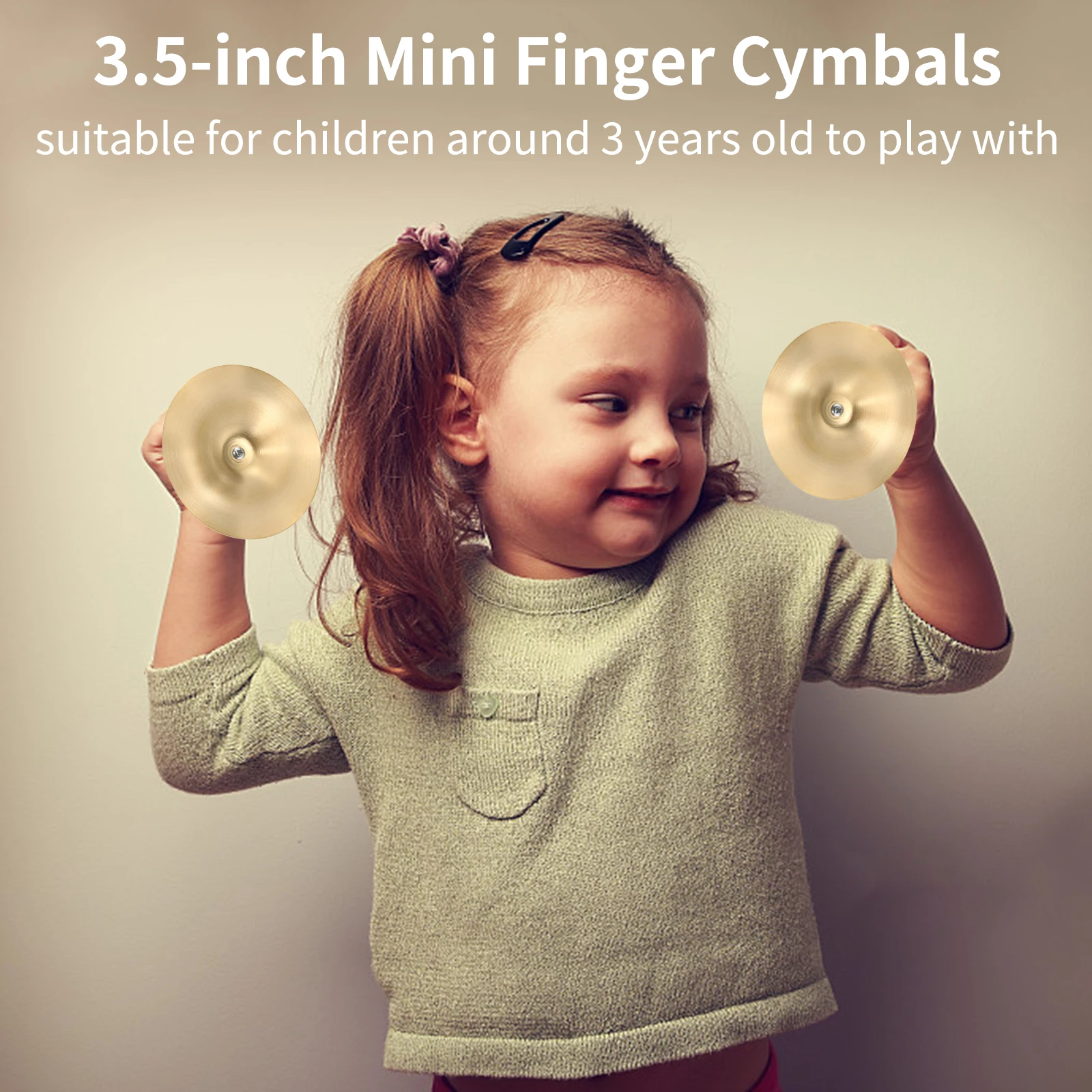 1Pair Copper Cymbal Mini Finger Cymbal 3.5 Inches Wooden Handle Finger Orff Instrument Children Percussion Teaching Aids