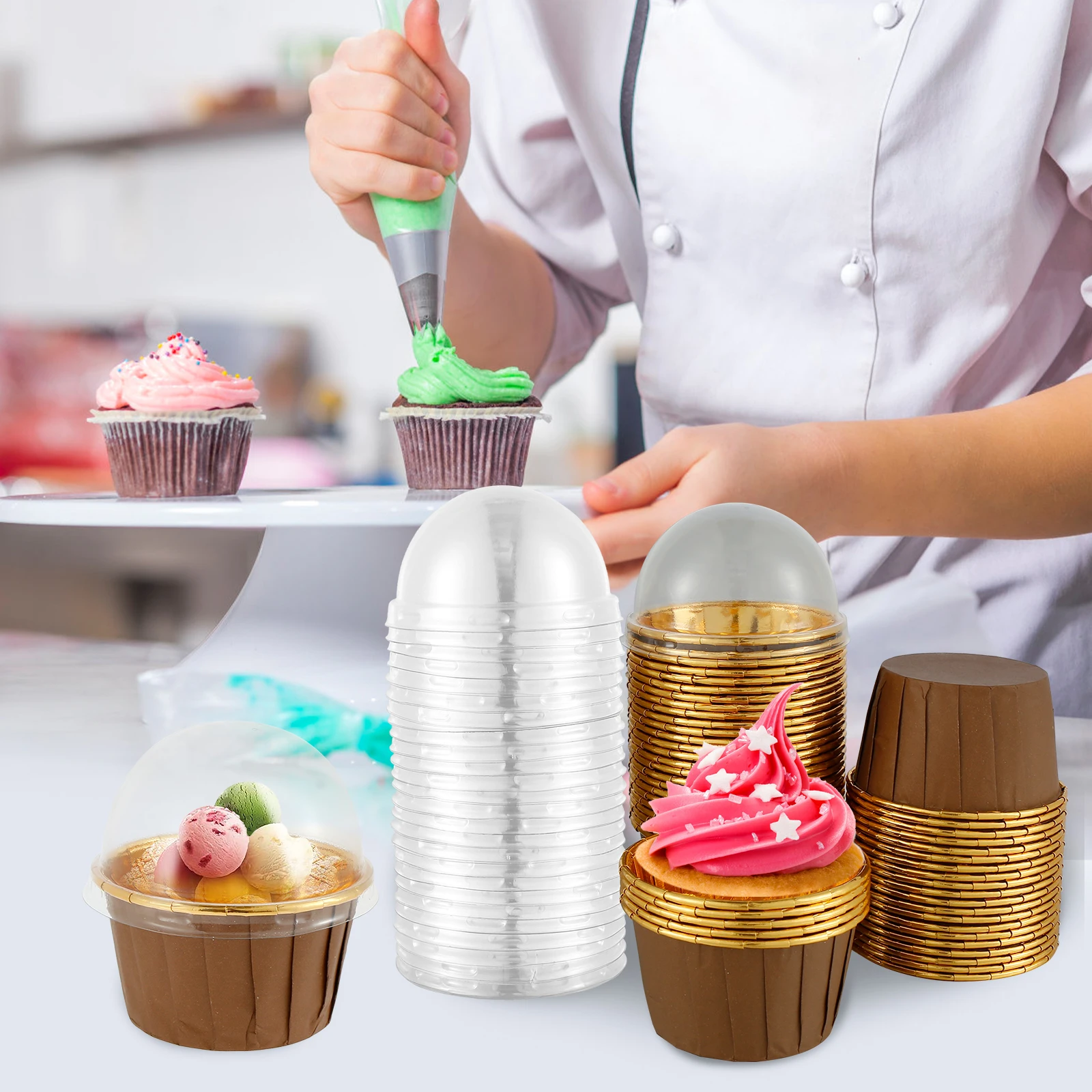 50pcs Foil Cupcake Liners Aluminum Cake Cups Heat Resistant