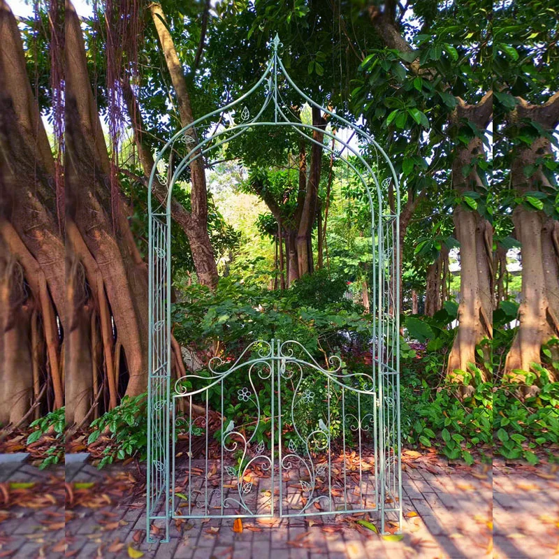 Metal Garden Arch Arbor With Gate for Various Climbing Plant in Outdoor Garden Lawn Backyard