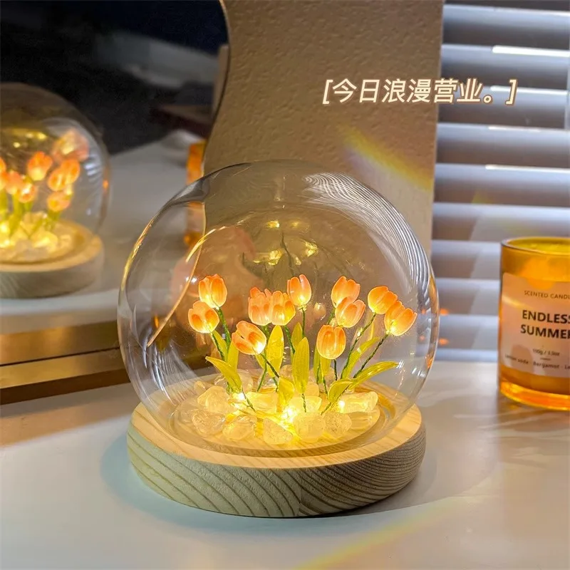 

Artificial Tulip Night Light Handmade DIY Material Bedside LED Night Lamp Bedroom Ornament Christmas Birthday Gifts Home Decor