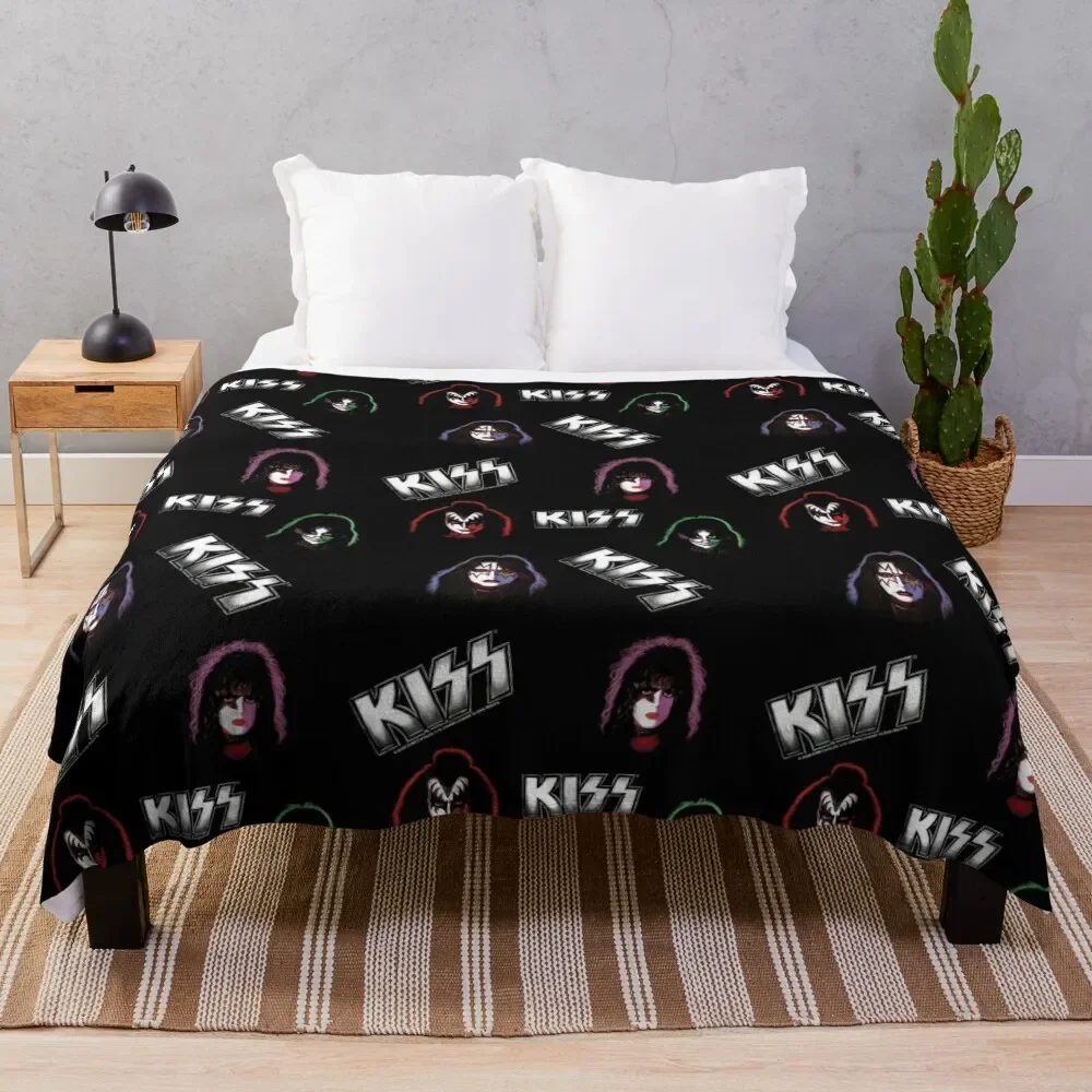 

KISS Faces & Logo Pattern Throw Blanket Summer Beddings Beach Blankets