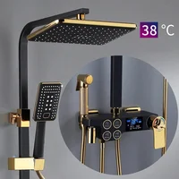 Hot Cold Shower System Bathroom LED Digital Shower Set Wall Mount Smart Thermostatic Bath Faucet Square Head SPA Rainfall Grifo 1
