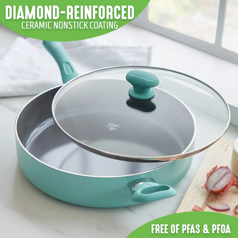 GreenLife Diamond Ceramic Non-stick 5 Qt. Saute Pan, Turquoise Frying Pan  Pots and Pans Set - AliExpress