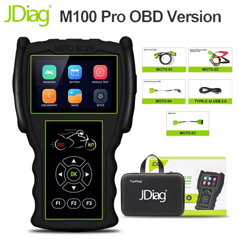 JDiag M100 Pro OBD2 Scanner Professionelles Motorrad-Diagnosetool für BMW Kawasaki Yamaha Suzuki KTM Honda Fehlercodeleser