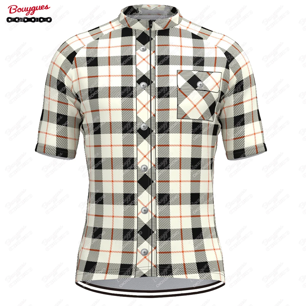 thumbnail image 1 of Maillot de ciclismo a cuadros para hombre, manga corta, reflectante, para ciclismo de montaña, descenso, equipo profesional, 1 of 5