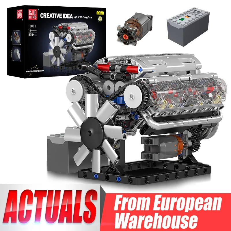 Mould King 10088 Technik Electrically Driven No.V8 Engine Model Building Blocks Set Creative Educational Toys