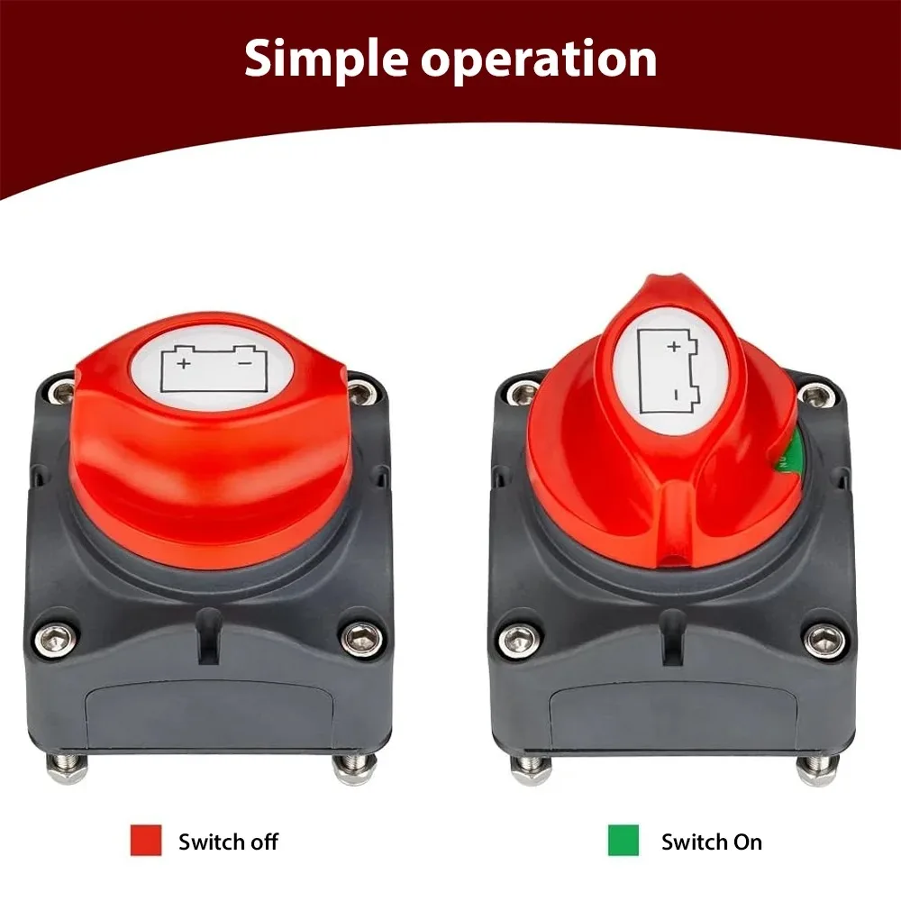 12–48 V, 300 A, Batterie-Trennschalter, abgeschnitten, 2 Positionen, 2-polig, M10, 275 A, Batterie-Verbindungsschalter für Wohnmobil, Marine, Boot, Wohnmobil – Detail 4