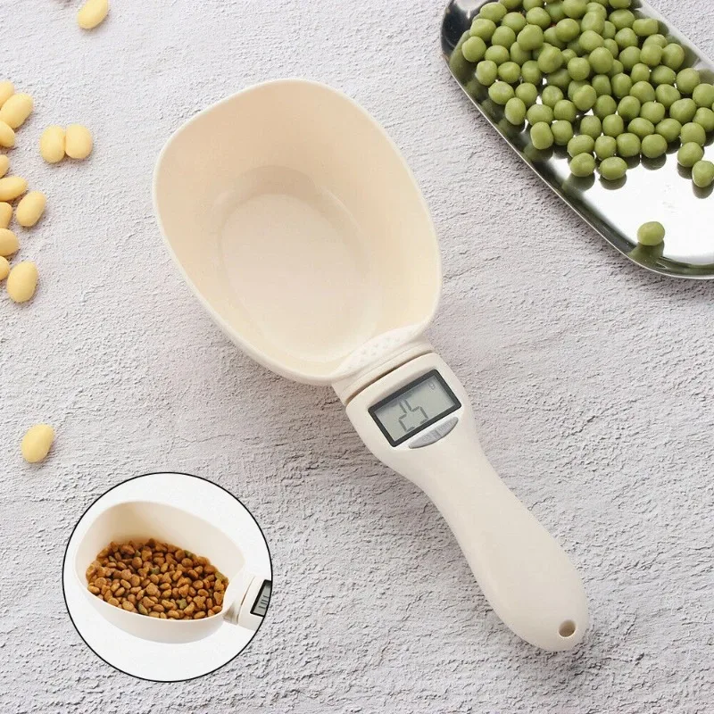 Digital Pet Food Scale with LED Display - Electronic Measuring Scoop for Dog/Cat Feeding, Kitchen Gram/Ounce Converter