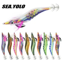 Sea.Yolo19/15g13.5cm Fishing Lure Wooden Shrimp Artificial Simulation Bait Night Fishing with Sound Ball Squid Hook Fishing Gear