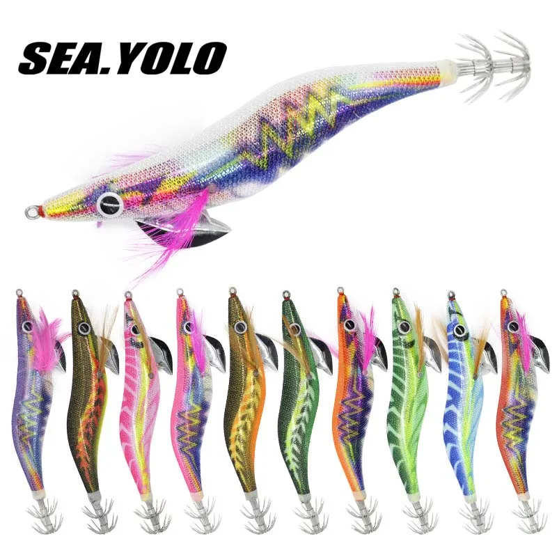 KKPLZZ Set di Esche Artificiali per Pesca, Esche per Gamberetti e Calamari, Realistiche 3D con Maschere di Calamari, Ami per Jig, 10 Pezzi