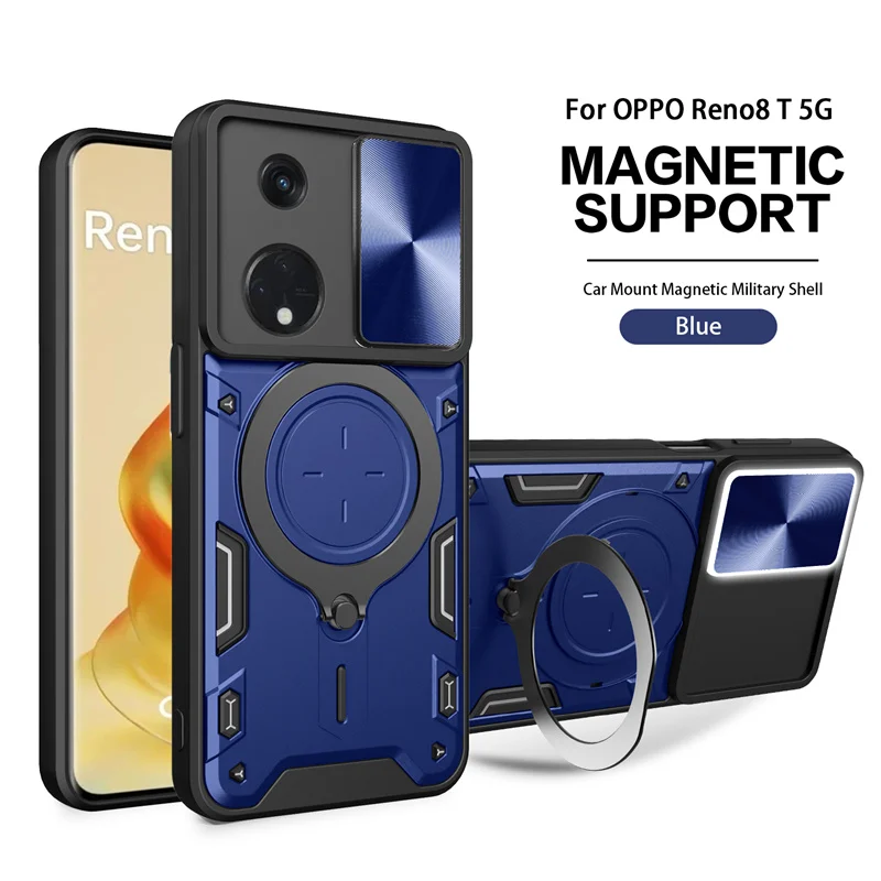 

For Oppo Reno8 T 5G Case Camera Protect Shockproof Armor Phone Cases for Reno8T Reno 8T 8 T T8 Magnetic Ring Holder Back Cover