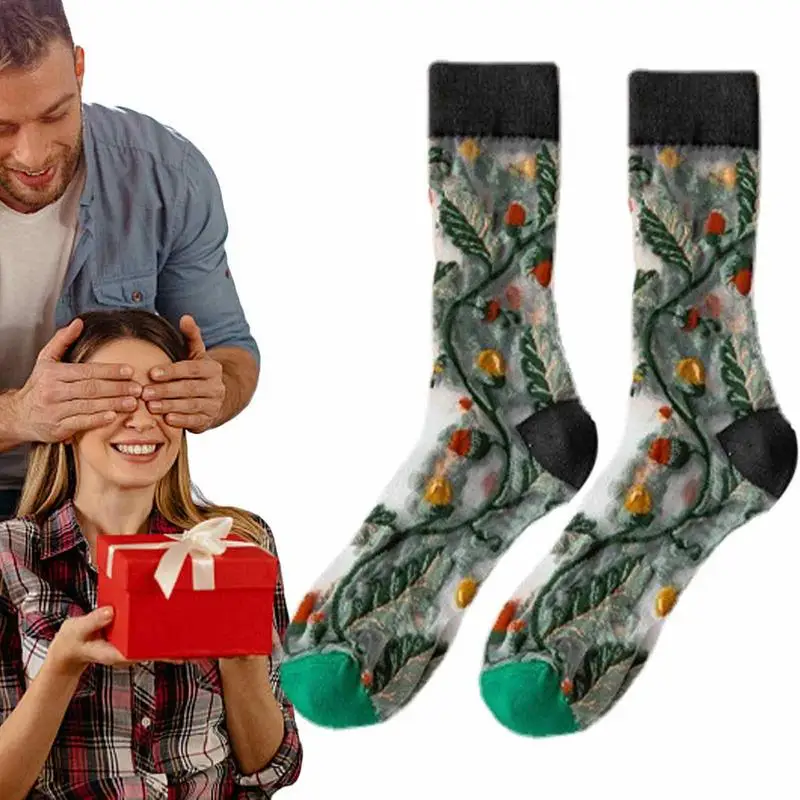 

Носки женские летние дышащие с цветочной вышивкой