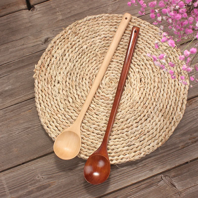 2PC Wooden Spoon Wood Mixing Spoon For Eating Stirring Long Handle wooden  spoons