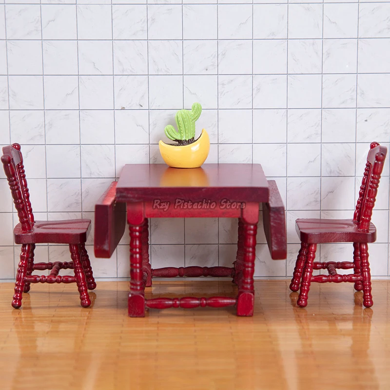 

Dollhouse Furniture 1/12 Miniature Wooden Retro Dining Table Chair Girls Doll House Diy Mini Kitchen Toy Accessories Model Set