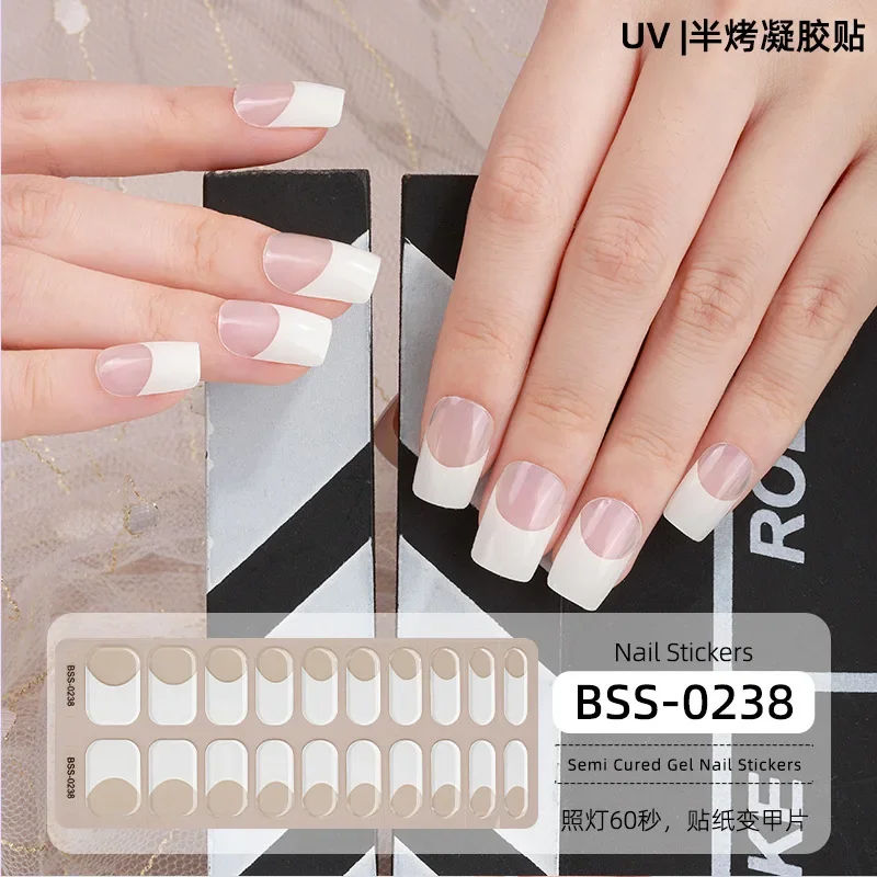 French White Transparent Semi Curing Gel Nail Strip Adhesive Waterproof Long-acting Full Set of Gel Nail Sticker for UV Lamp 5