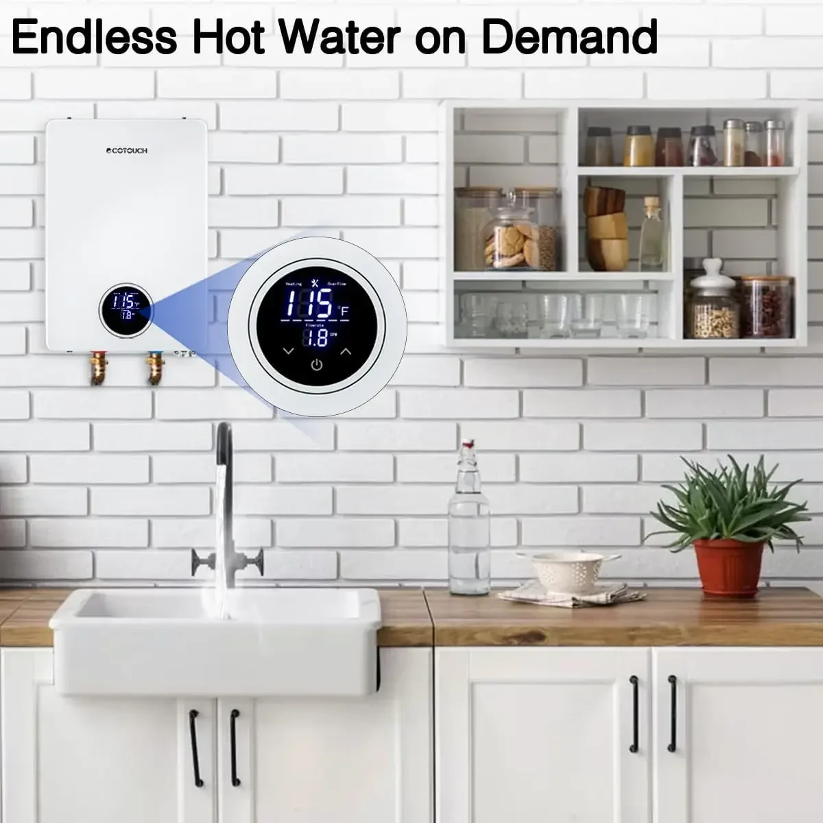 Water Heater Electric, ECOTOUCH 14kW 240V on Demand Electric Water Heater Instant Hot Under Sink Point of
