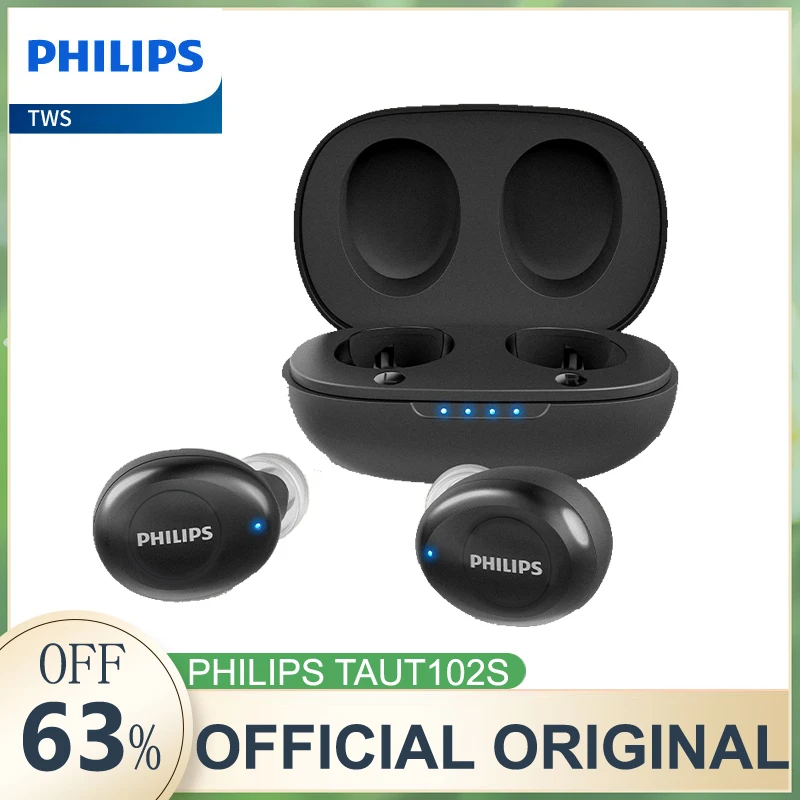 Philips Taut102S Auricolare Wireless Bluetooth 5.1 Cuffie Hifi Stereo Sport Headset Echo Noise Reduction Hd Mic Call Auricolari