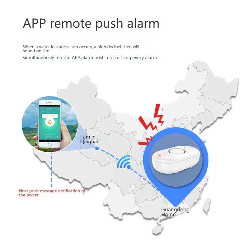 Waterproof immersion alarm, home remote smart home WiFi leak sensing detector, water level alarm