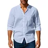 Henley Neck Cotton Linen Shirt Premium Lightweight Breathable Slim Fit Long Sleeve Button-Up