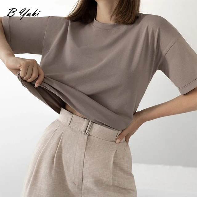 Blessyuki 100% Cotton Soft Basic T Shirt Women 2022 Summer New Oversized Casual Solid Tee Female Loose Short Sleeve Simple Tops 1