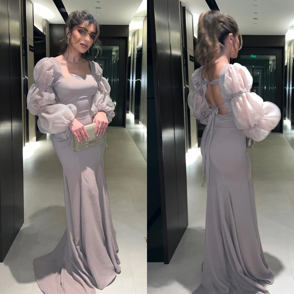 Prom Dress Saudi Arabia Satin Draped Pleat Party Sheath Square Neck Bespoke Occasion Gown Long Sleeve Dresses prom dress saudi arabia satin beading draped christmas sheath o neck bespoke occasion gown long sleeve dresses