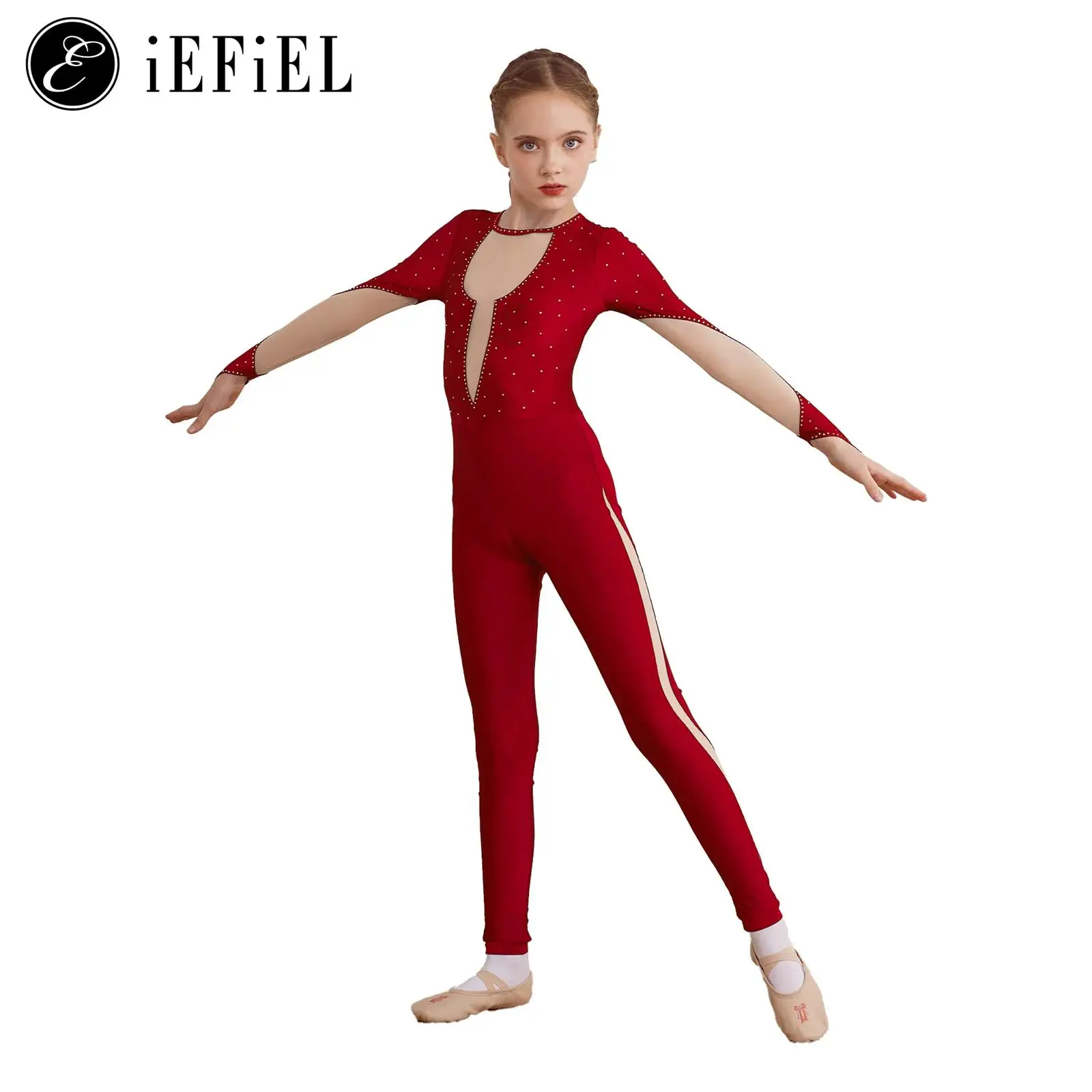 

Kids Girls Shiny Diamond Long Sleeve Unitard One Piece Gymnastics Ballet Dance Figure Ice Skating Leotard Biketard Jumpsuit