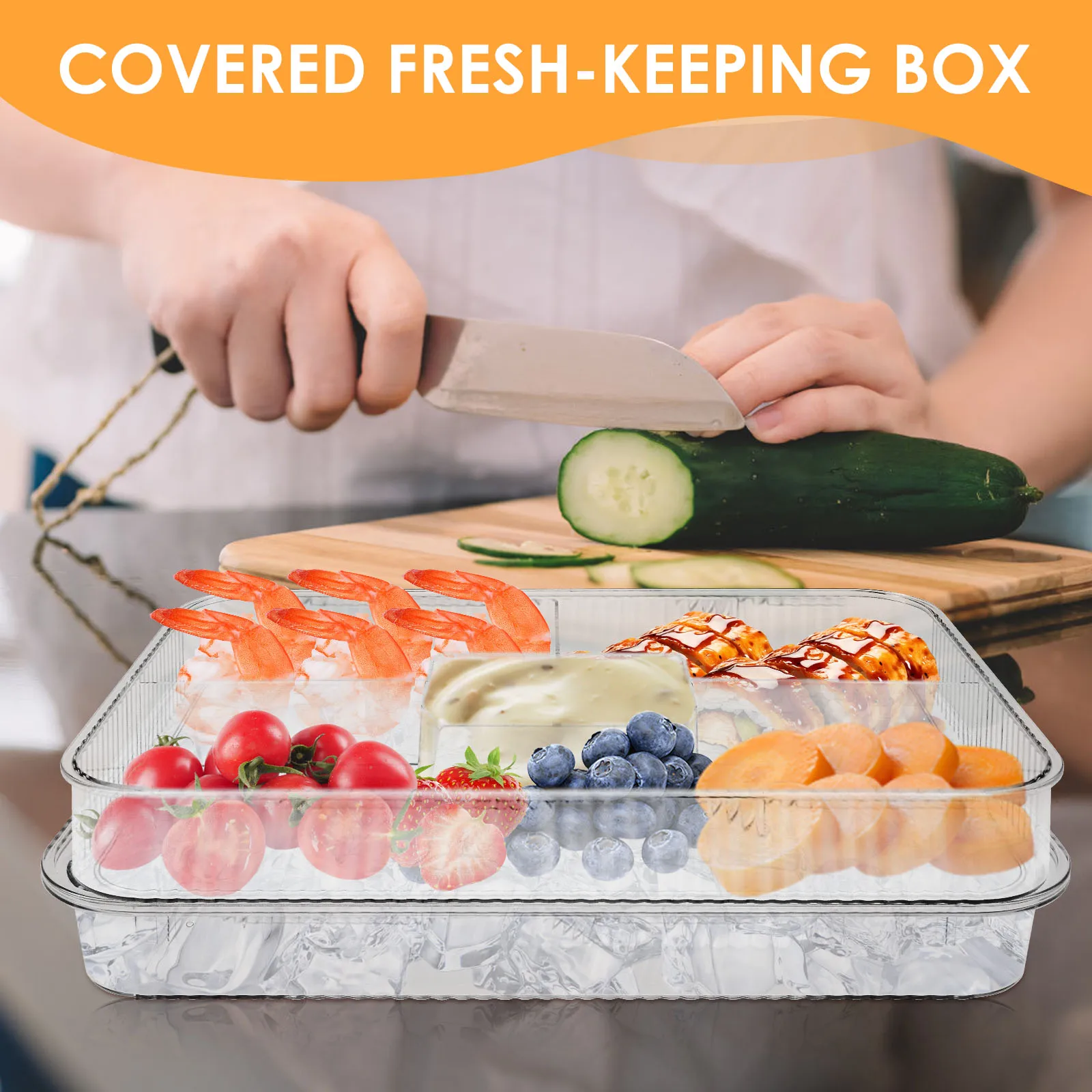 Ice Party Platter with Lid  3 Layers Chilled Party Platter Serving Dish For Fruit Veggie Cocktail, Picnic Serving Tray Outdoor