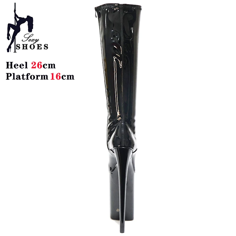 New Western Boots Women 26CM/10Inch Super High Heels Painted Leather Popular Elastic Boots Nightclub Side Zip Knee High Boots