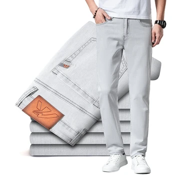 2023 y2k streetwear Spring Summer Youthful Vitality Men's Fit Straight Thin Denim Jeans Lightweight Cotton Stretch Trousers 1