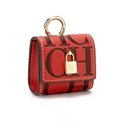 Premium Embossed Bluetooth Headset Case with Key Ring - Stylish Compact Accessory (RED)
