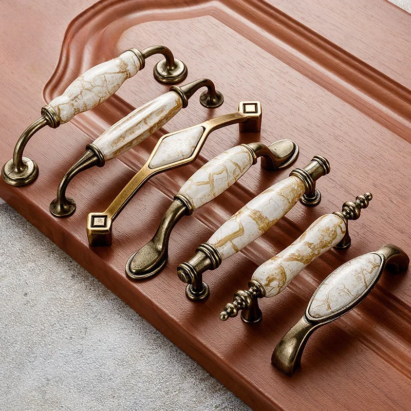 Marble Series Ceramic Cabinet Handles Zinc Alloy Cabinet Pulls Drawer Knobs Wardrobe Door Handles Furniture Handle