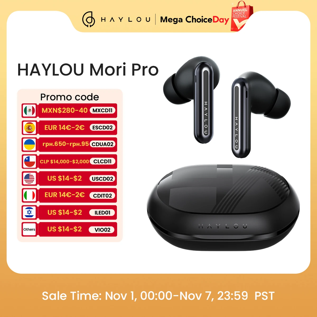HAYLOU Mori Pro Bluetooth Earphones -43dB ANC Active
