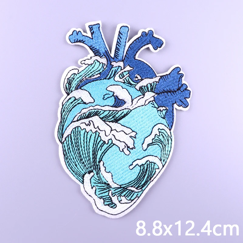 Van Gogh Heart Embroidery Patch Applique DIY Anatomical Heart Iron