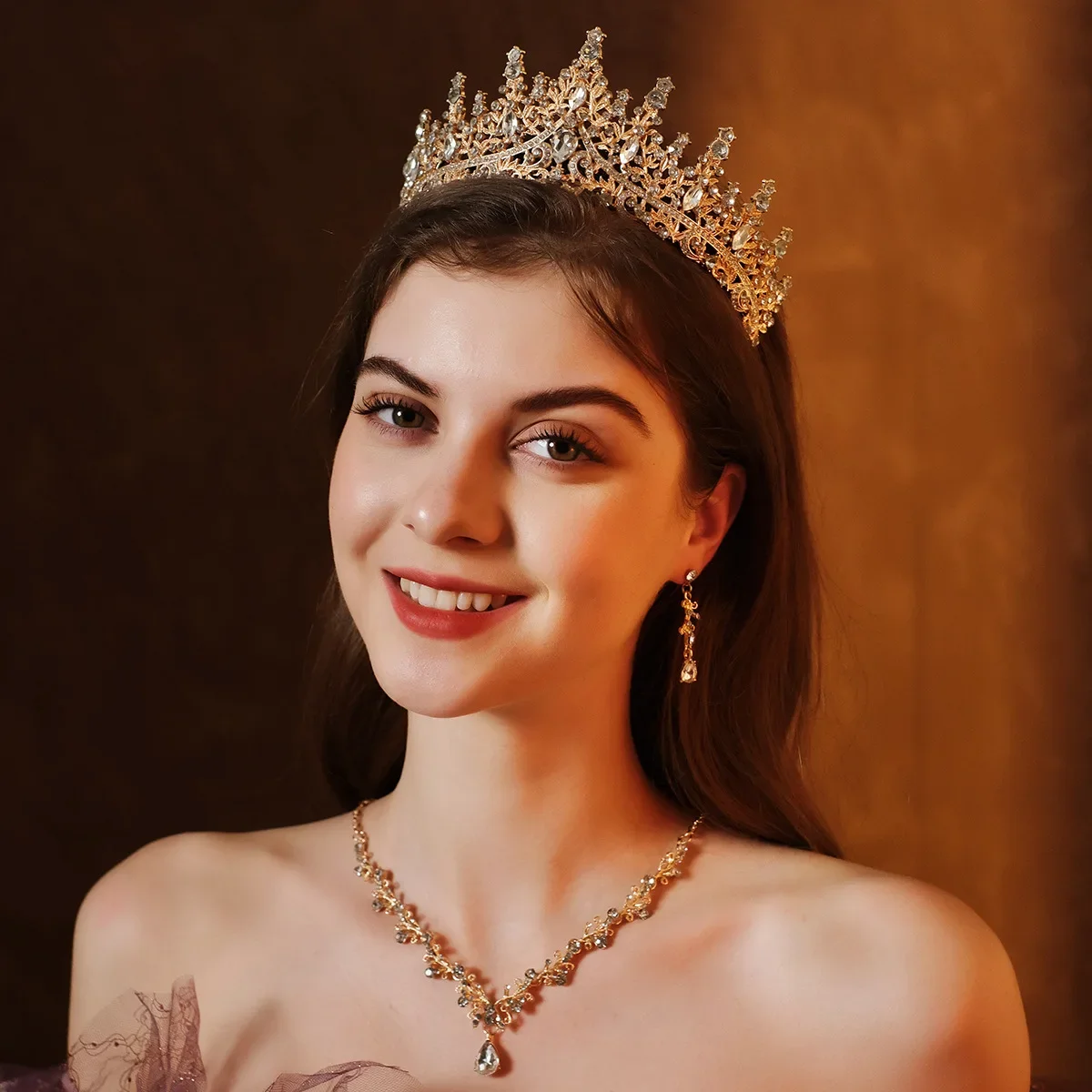 

2 Colors crown for 15 years Bridal Jewelry Sets for Women Wedding Crown Earrings Tiaras Set Necklace Bride Crown Jewelry Set