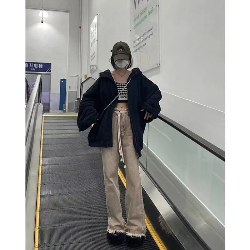 

New Fashion High-quality Micro-flared Fringed Wide-leg Pants Retro Straight Jeans Women's High Street Slim Mopping Trousers