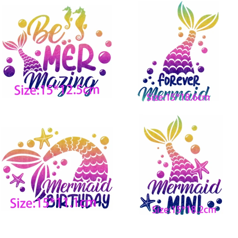 Термонаклейка для одежды, Мультяшные надписи для девочек в стиле мечтательных героев, отряд мермадов, Детские буквы на день рождения, термотрансферы DTF с принтом