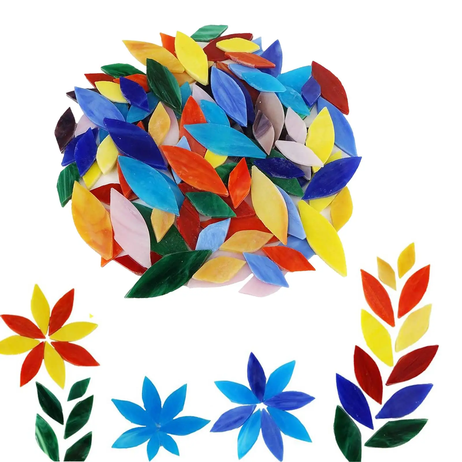 100 Pieces Mosaic Tiles Flower Leaves Hand-Cut Stained glass for home Decoration