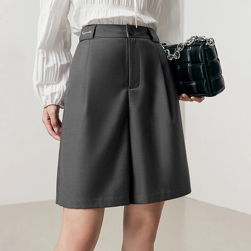 Toyouth Women Shorts 2023 Autumn High Waist Straight Loose Wide-leg Trousers Fashion Elegant Commuting Dark Gray Casual Pants