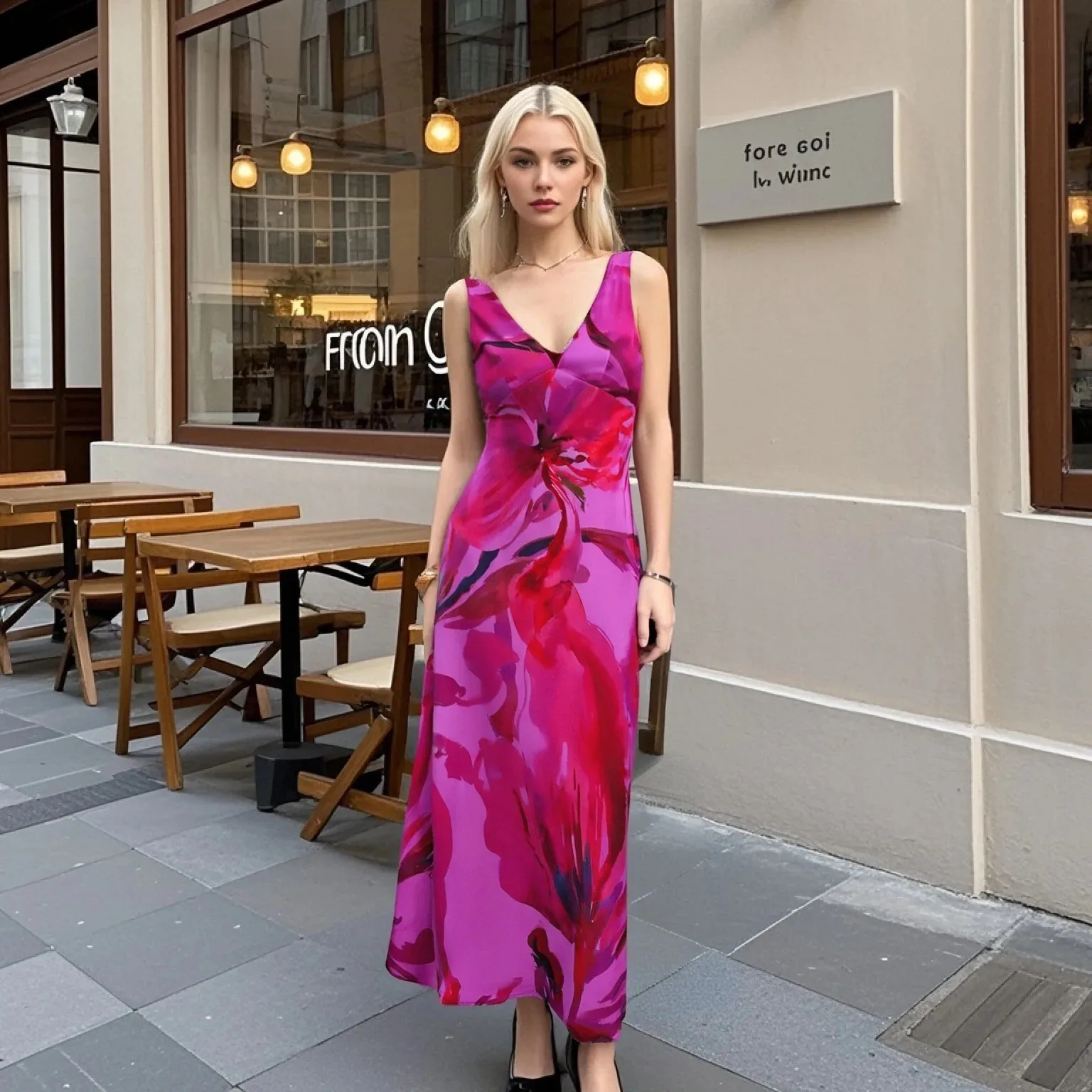 Summer 2025 Women's Silk Satin V-Neck Midi Dress